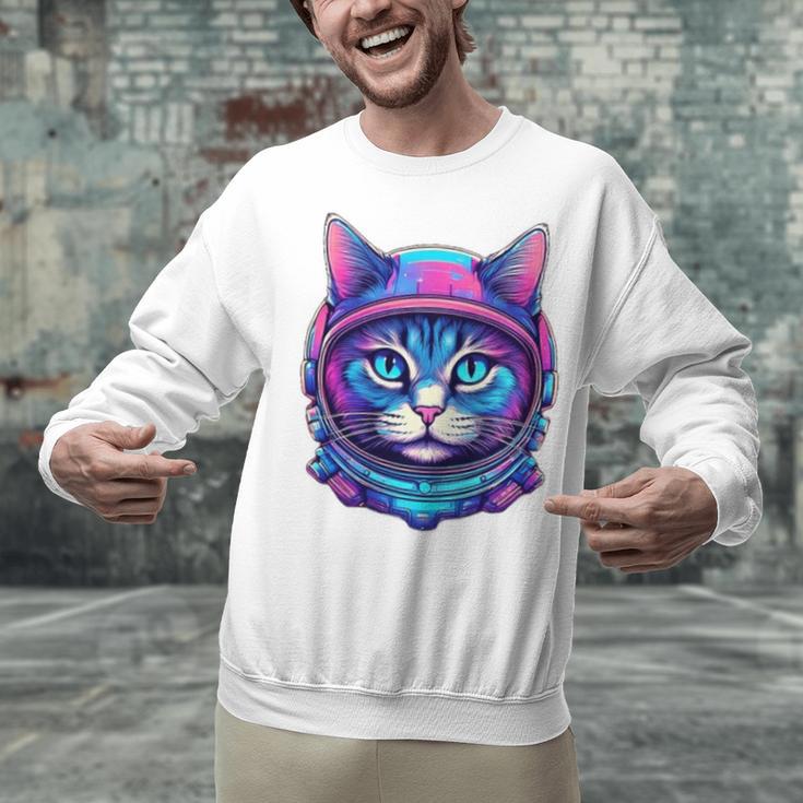 Retro 80s Cat In Space Suit Nostalgia Cat Vintage Astronaut Unisex Sweatshirt