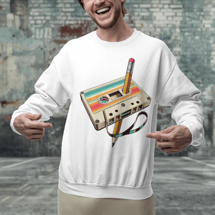 Retro Cassette Tape & Pencil Rewind Nostalgia Party 80s 90s Premium Unisex Sweatshirt