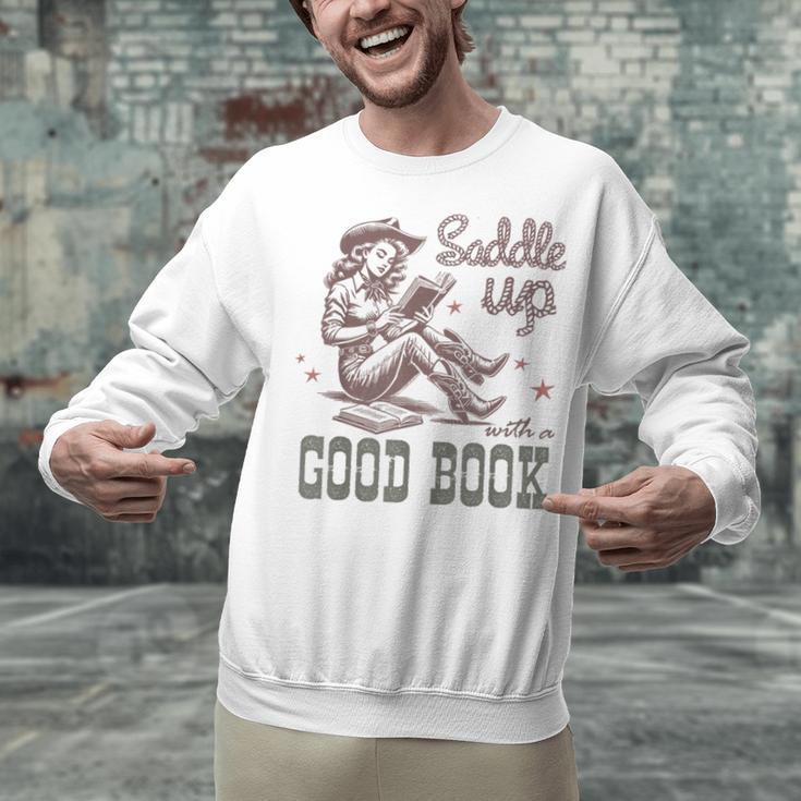 Retro Cowgirl ReadingTee Saddle Up With A Good Book Western Unisex Sweatshirt