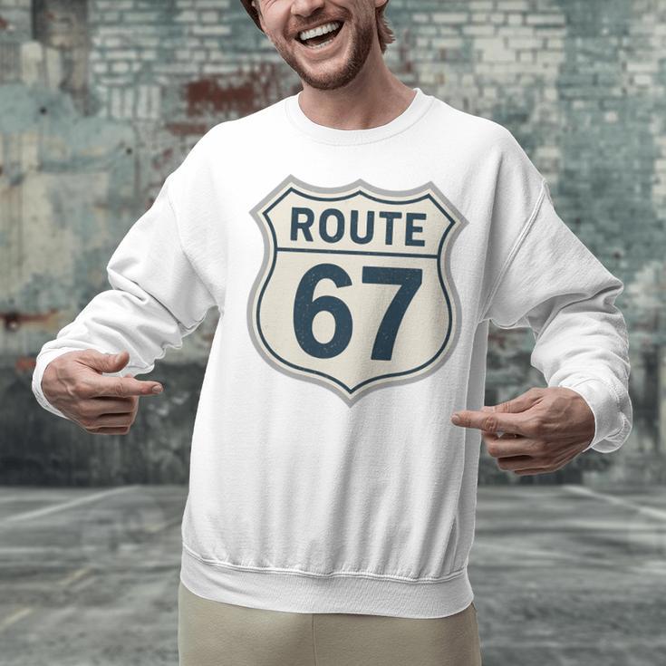 Retro Route 67 Highway Sign Vintage Road Nostalgia Premium Tri-Blend Unisex Sweatshirt