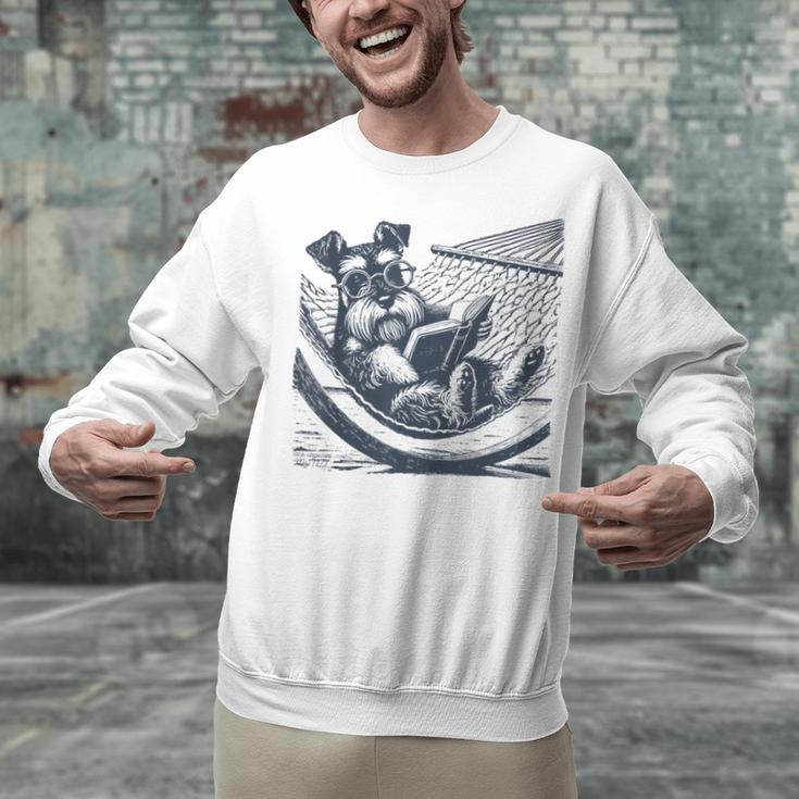 Schnauzer Hammock Reading Book Schnauzer Glasses Unisex Sweatshirt Schnauzer Hammock Reading Book Schnauzer Glasses Unisex Sweatshirt