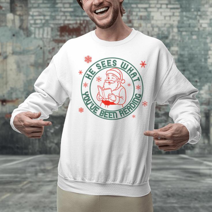 He Sees What You'Ve Been Reading Christmas Book Lover Shirt Unisex Sweatshirt