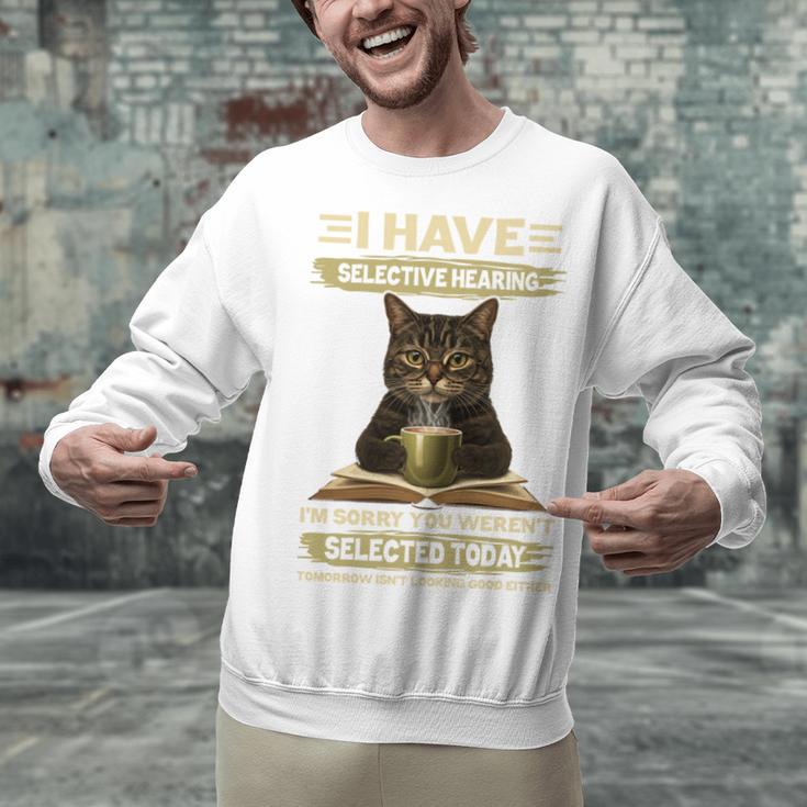 i Have Selective Hearing Cat Coffee Books Retro Unisex Sweatshirt