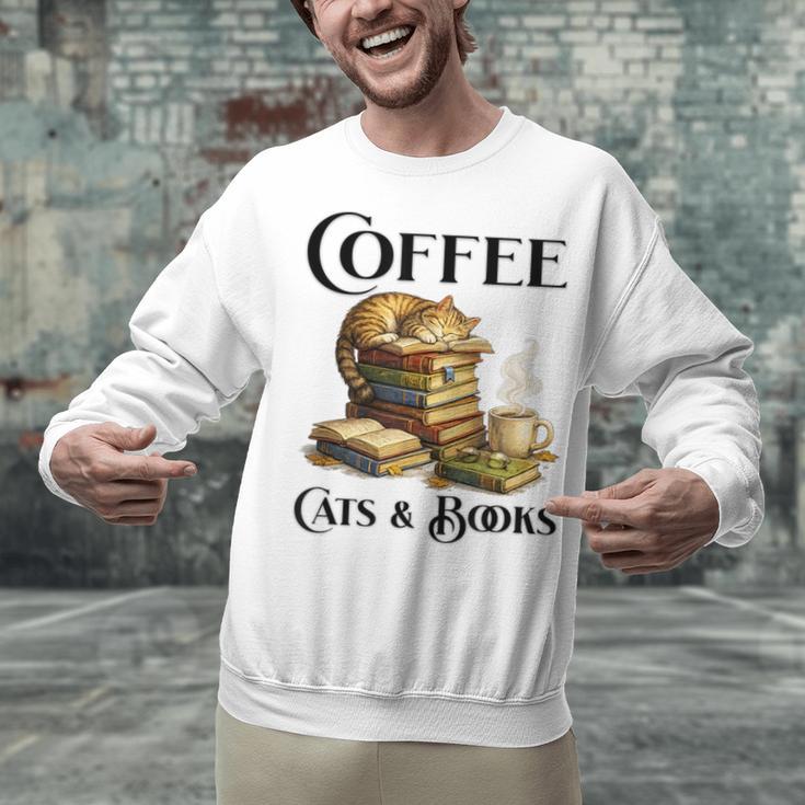 Sleeping Cat And Books With Coffee Lover Unisex Sweatshirt Sleeping Cat And Books With Coffee Lover Unisex Sweatshirt