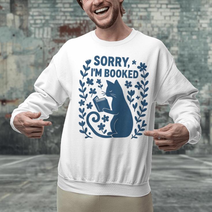 Sorry I'm Booked Cat Reading Book Boho Flowers Vintage Unisex Sweatshirt