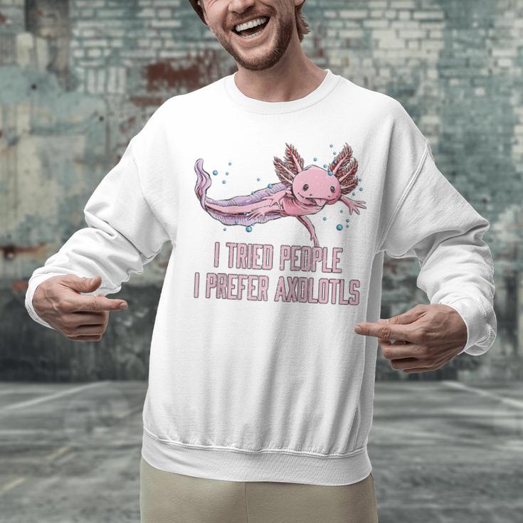 I Tried People I Prefer Axolotl Salamander Introvert Raglan Baseball Tee Unisex Sweatshirt