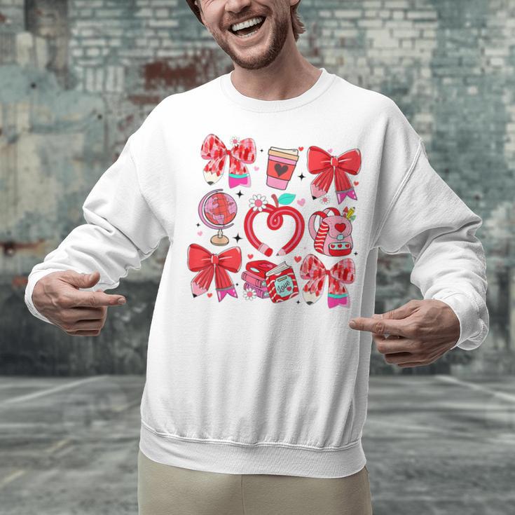 Valentine Teacher Coquette Bow Pencil Heart Book Girl Women Unisex Sweatshirt