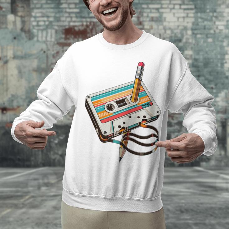 Vintage Cassette Tape And Pencil Nostalgia Party 70s 80s 90s Premium Unisex Sweatshirt