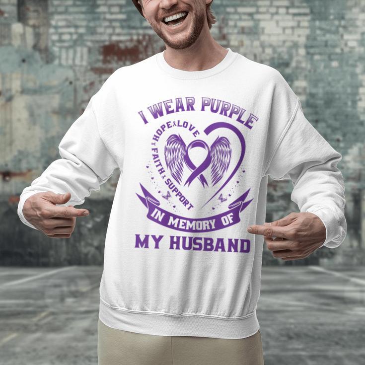 I Wear Purple In Memory Of My Husband Alzheimers Awareness Unisex Sweatshirt