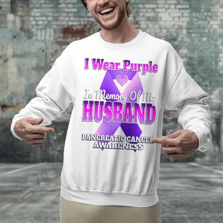 I Wear Purple In Memory Of My Husband Pancreatic Cancer Premium Tri-Blend Unisex Sweatshirt