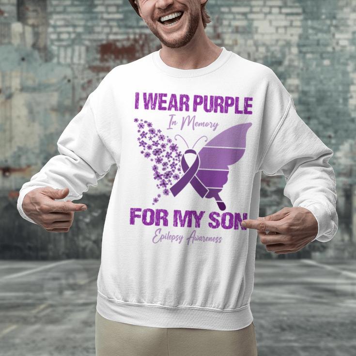 I Wear Purple In Memory For My Son Epilepsy Awareness Ribbon Unisex Sweatshirt