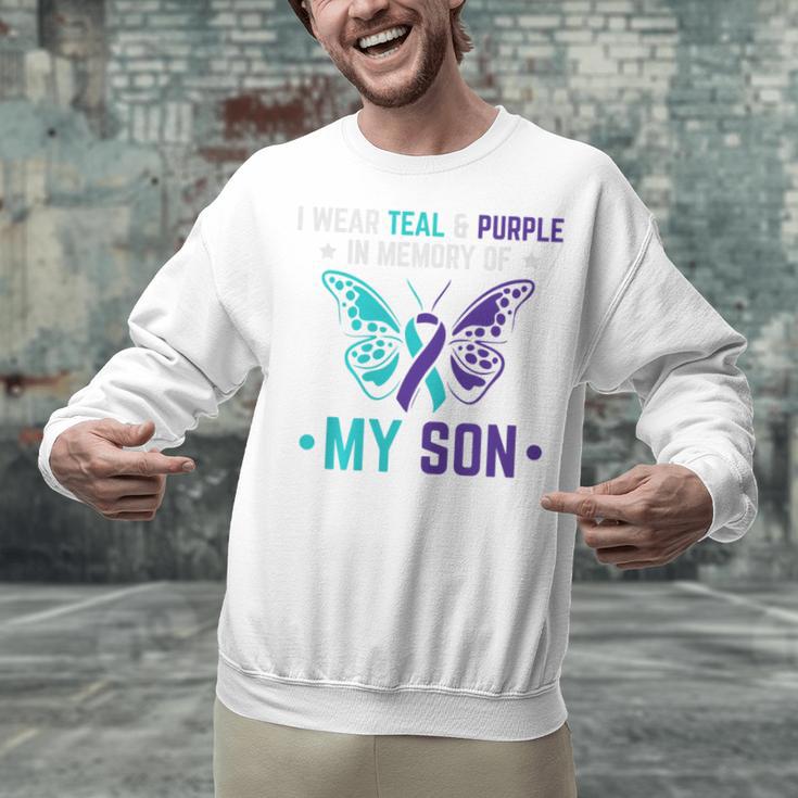 I Wear Teal Purple In Memory Of My Son Suicide Awareness Premium Tri-Blend Unisex Sweatshirt