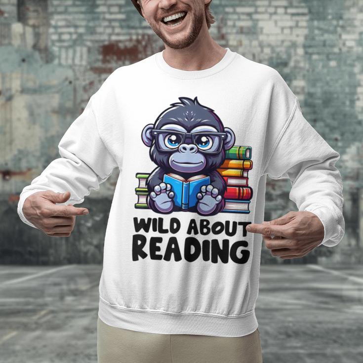 Wild About Reading Book Lover Gorilla Unisex Sweatshirt