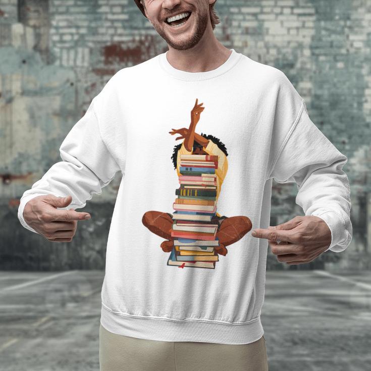 Woman And Books Stack Afro Girl Book Lover Unisex Sweatshirt Woman And Books Stack Afro Girl Book Lover Unisex Sweatshirt
