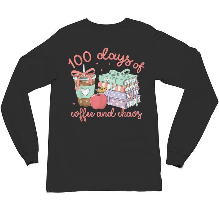 100 Days Of Coffee And Chaos Coquette Bow Book Apple Unisex Long Sleeve T-Shirt