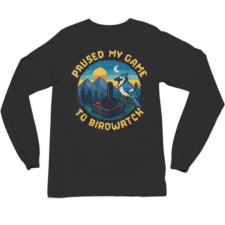 8-Bit Gamer Birder Blue Jay Arcade Nostalgia Nature Unisex Long Sleeve T-Shirt