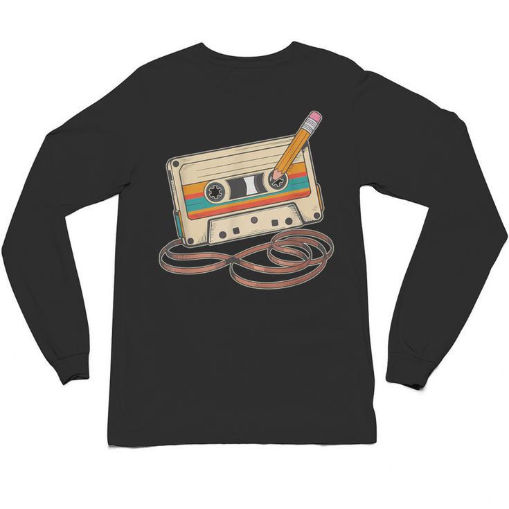 80s 90s Retro Party Costume Nostalgia Cassette Tape Pencil Unisex Long Sleeve T-Shirt