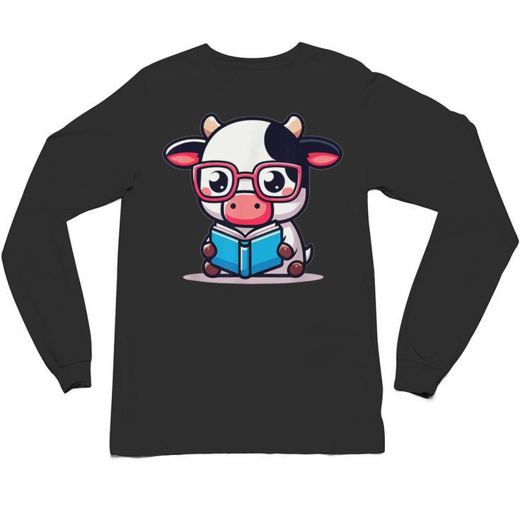 Adorable Book Lover Cow With Reading Glasses Cute Unisex Long Sleeve T-Shirt