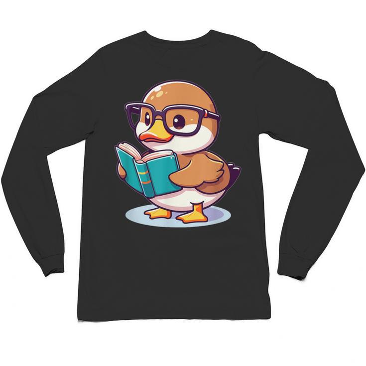 Adorable Book Lover Mallard Duck With Reading Glasses Cute Unisex Long Sleeve T-Shirt