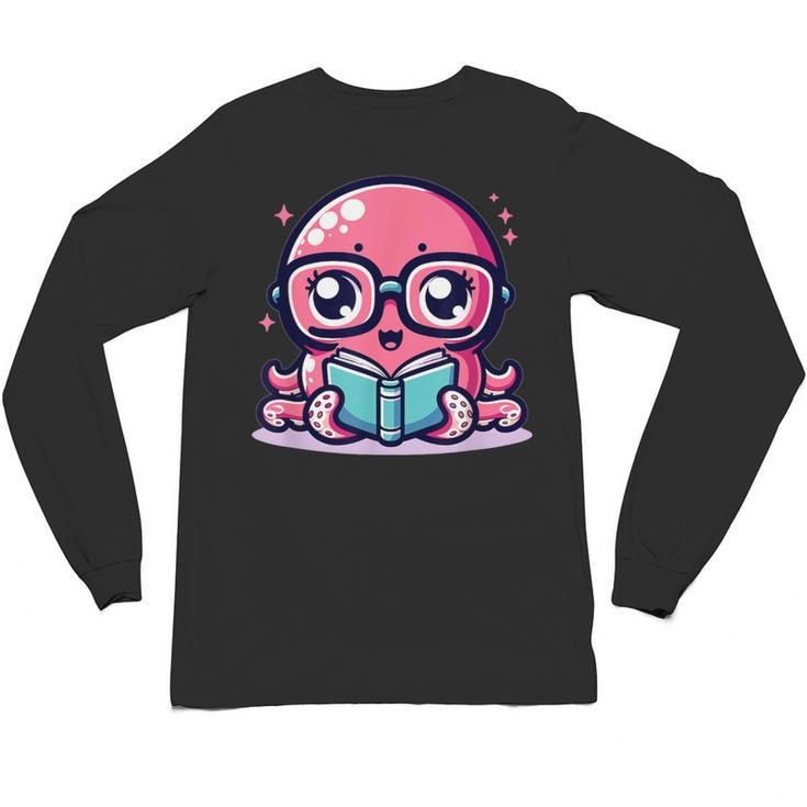 Adorable Book Lover Octopus With Reading Glasses Cute Unisex Long Sleeve T-Shirt