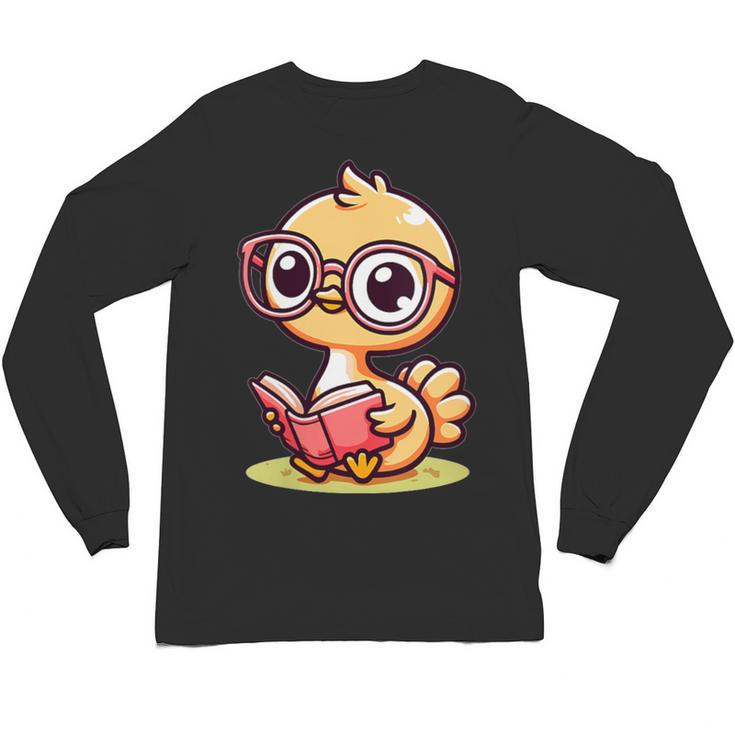 Adorable Book Lover Ostrich With Reading Glasses Cute Unisex Long Sleeve T-Shirt