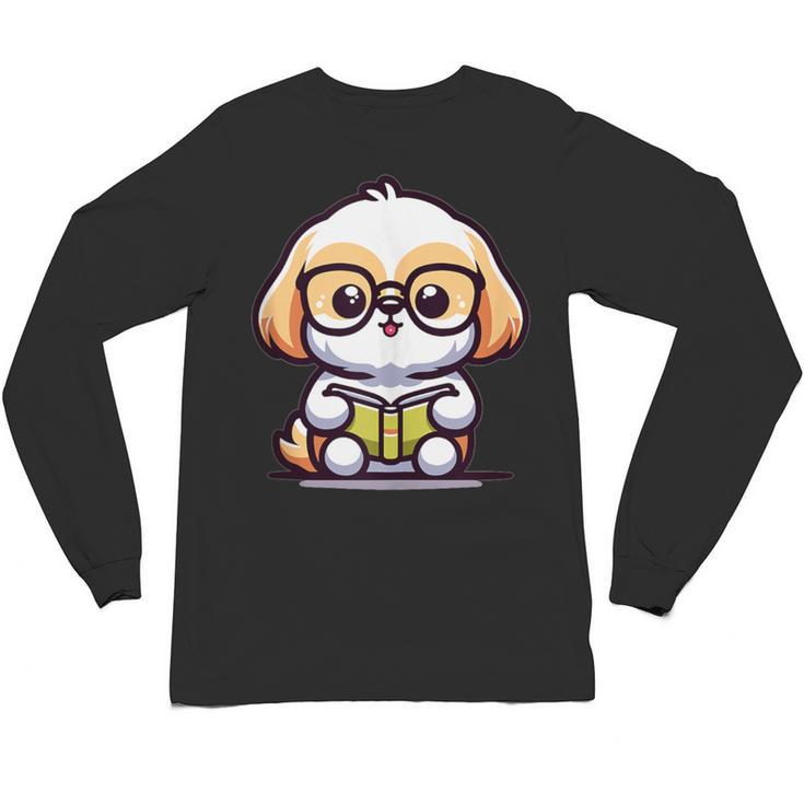 Adorable Book Lover Shih Tzu With Reading Glasses Cute Unisex Long Sleeve T-Shirt