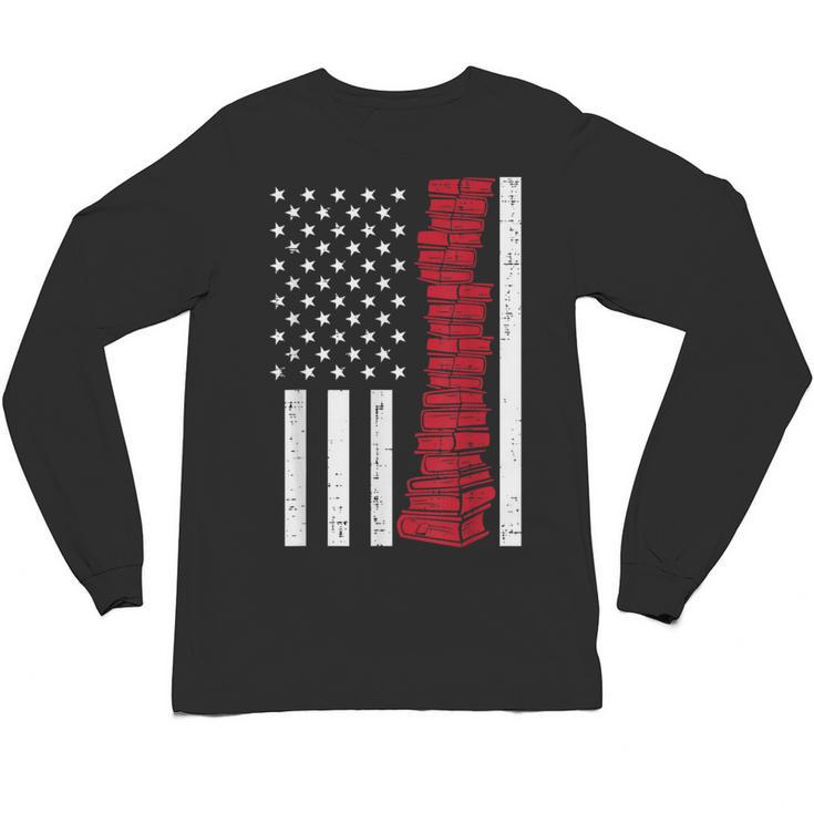 America Flag Read Book Reading Librarian Men Women Kids Unisex Long Sleeve T-Shirt