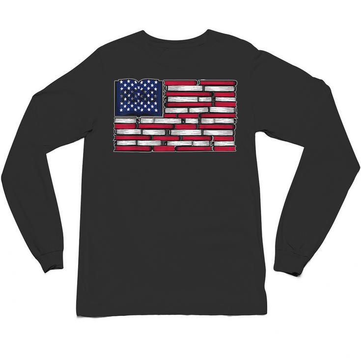 America US Flag Books Library Reading For Book Lover Reader Unisex Long Sleeve T-Shirt