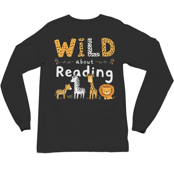 Animal Print Read A Book Character Kids Wild About Reading Unisex Long Sleeve T-Shirt