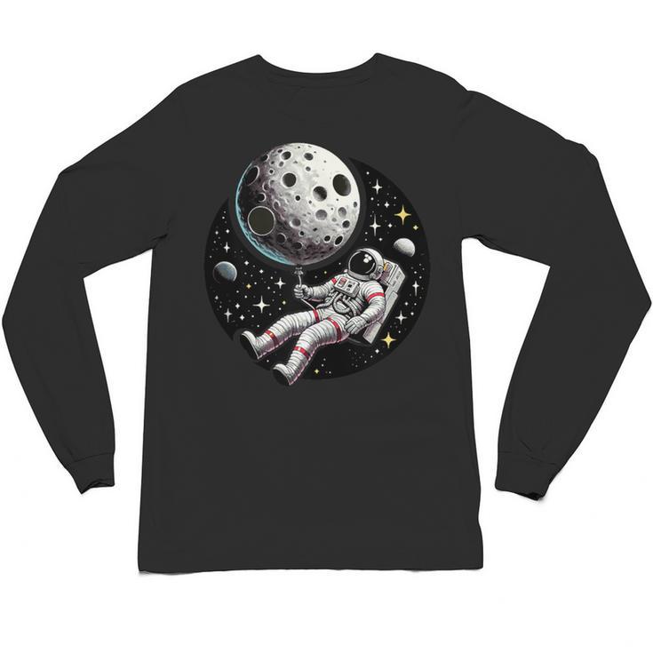 Astronaut Aesthetic Holding Moon Balloon Planets Introvert Unisex Long Sleeve T-Shirt