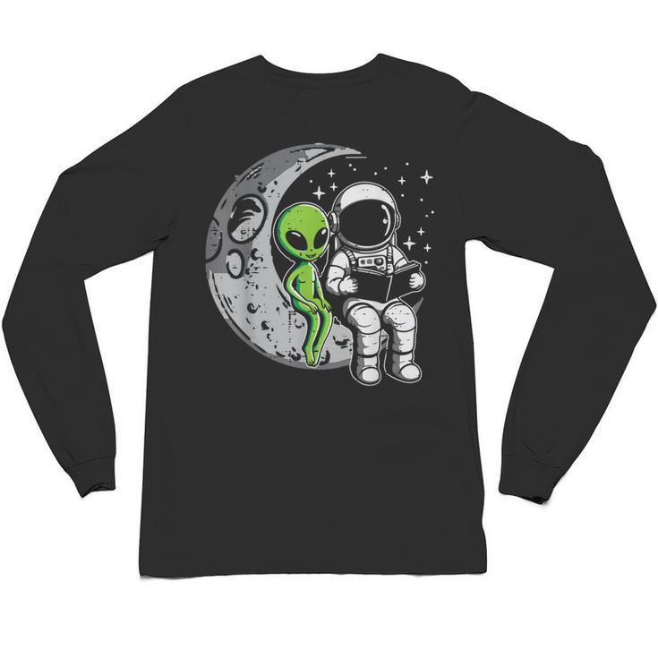 Astronaut Reading Book To Alien Moon Space Women Kids Men Unisex Long Sleeve T-Shirt