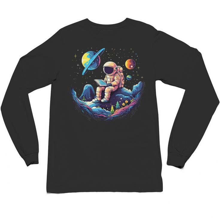 Astronaut Reading Book In Space Books Lover Bookworm Unisex Long Sleeve T-Shirt