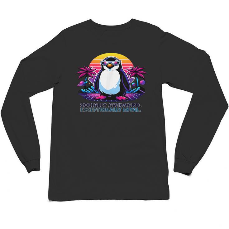 Awkward But Loyal Penguin Synthwave Vapowave Introvert Unisex Long Sleeve T-Shirt