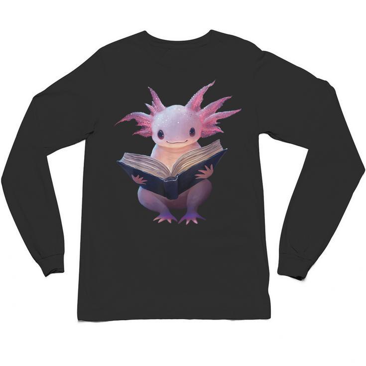 Axolotl Bookworm Reading Book Kawaii Graphic Unisex Long Sleeve T-Shirt