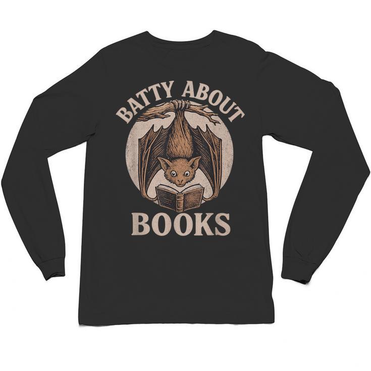 Batty About Books Reading Book Lover Men Women Distressed Unisex Long Sleeve T-Shirt