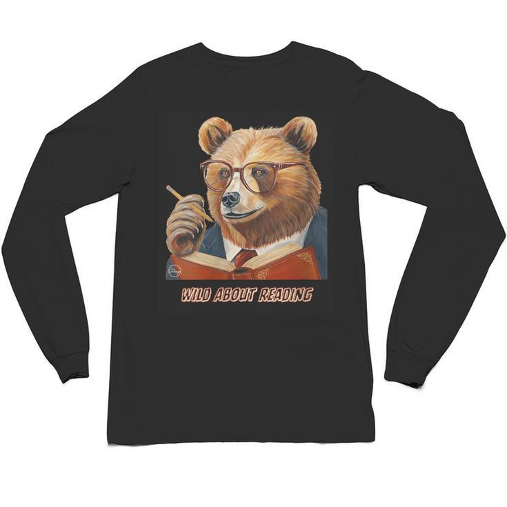 Bear Reading Book Glasses Library Zoo Teacher School Animal Unisex Long Sleeve T-Shirt
