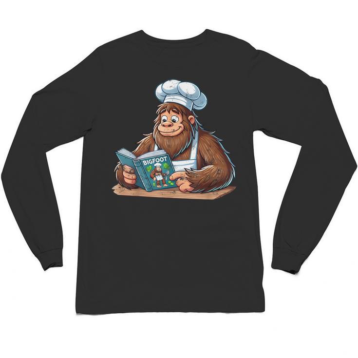 Bigfoot Reading a Cookbook Unisex Long Sleeve T-Shirt
