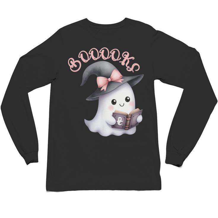 Boo Ghost Books Coquette Bow Halloween Women School Teacher Unisex Long Sleeve T-Shirt