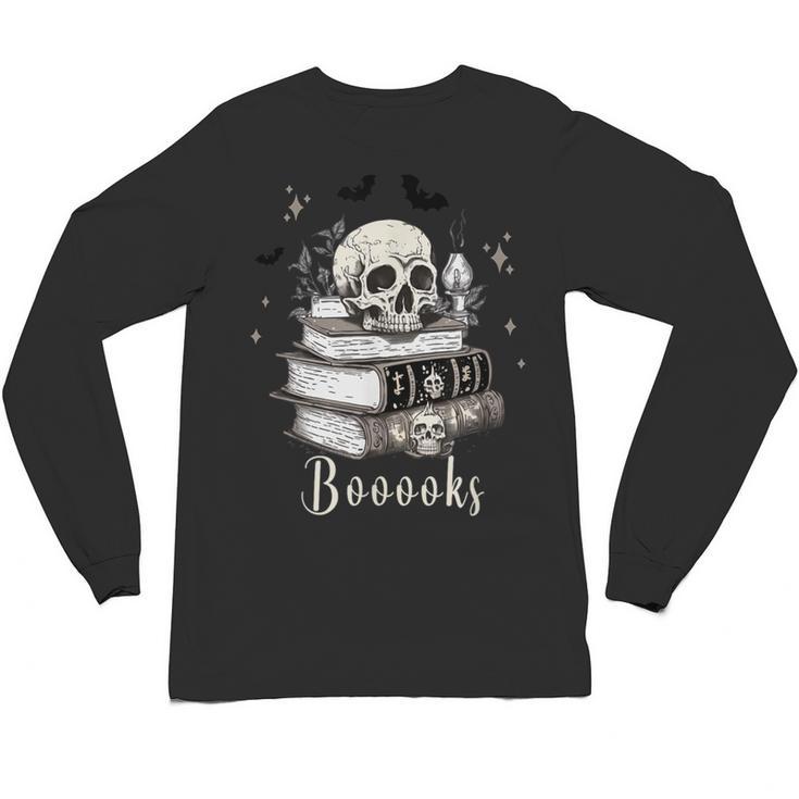 Boo Skeleton Skull Books Halloween Women School Teacher Kid Unisex Long Sleeve T-Shirt