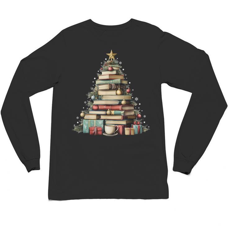 Book Christmas Tree Books Lovers Xmas Teacher Men Women Kids Unisex Long Sleeve T-Shirt