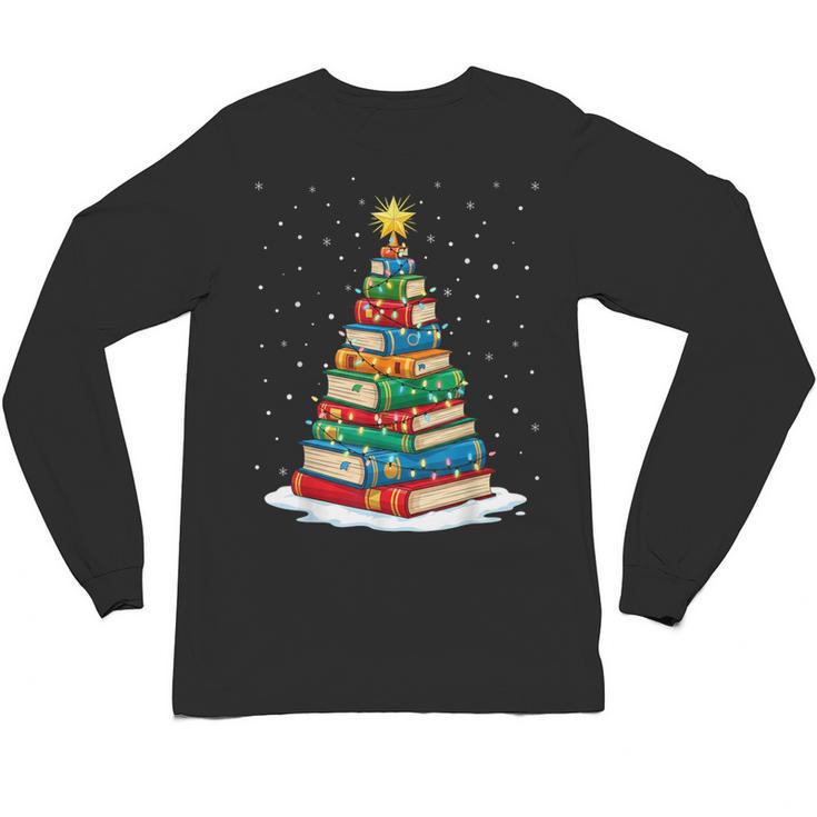 Book Christmas Tree Xmas Lights Book Lover Teacher Librarian Unisex Long Sleeve T-Shirt
