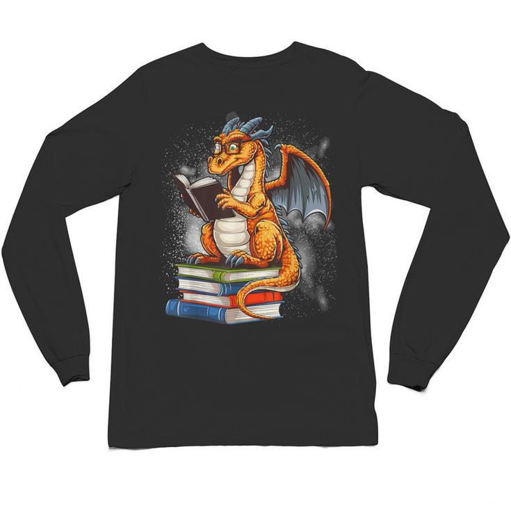 Book Dragon Reading Book Lover Unisex Long Sleeve T-Shirt