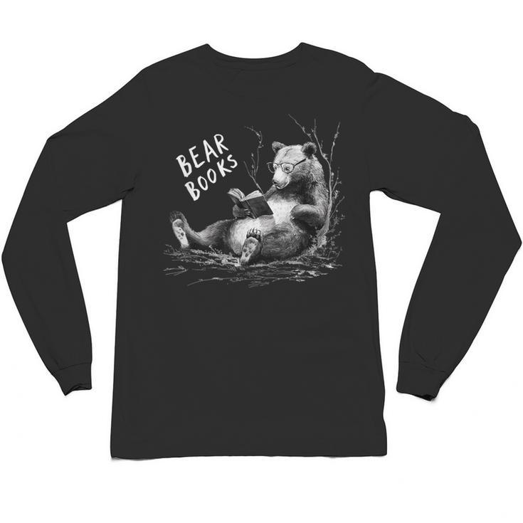 Book Lover Bear Cozy Reading Bear Graphic Bear Books Unisex Long Sleeve T-Shirt