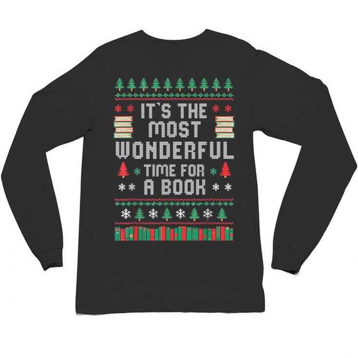 Book Lover Christmas Reader Ugly Sweater Tee Xmas New Year Unisex Long Sleeve T-Shirt
