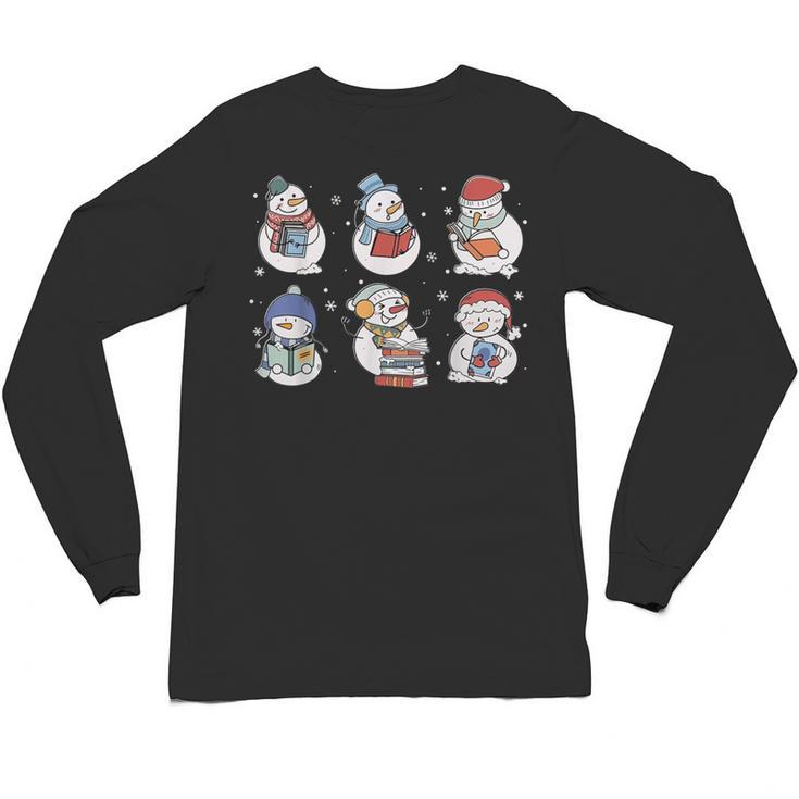 Book Lover Teacher Snowman Reading Books Christmas Winter Unisex Long Sleeve T-Shirt