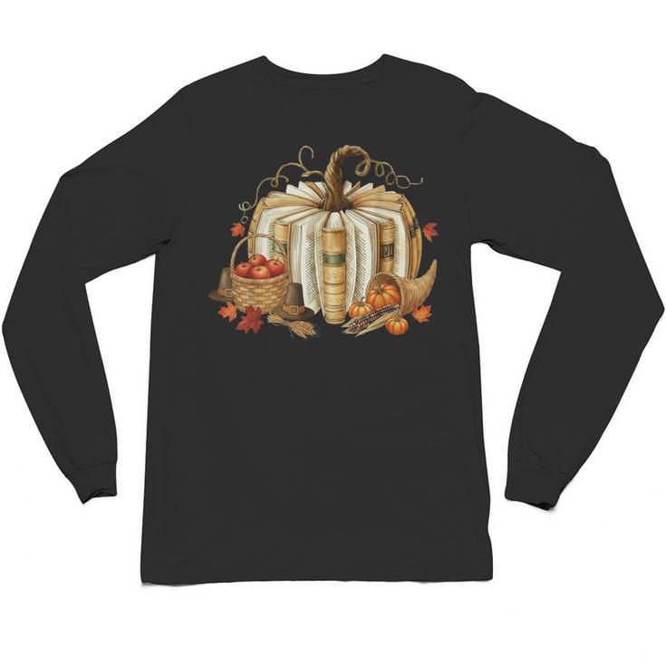 Book Pumpkin Fall Reading Thanksgiving Teacher Librarian Unisex Long Sleeve T-Shirt