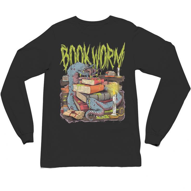 Graphic Book Worm Monster Horror Reading Book Lover Unisex Long Sleeve T-Shirt