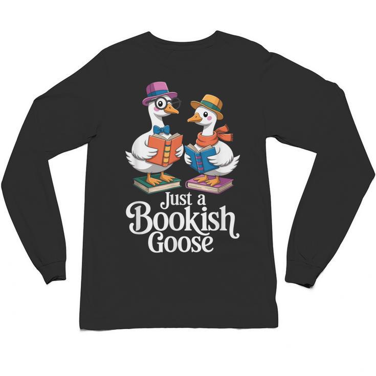 Bookish Goose Cute Geese With Hats Reading Books Unisex Long Sleeve T-Shirt