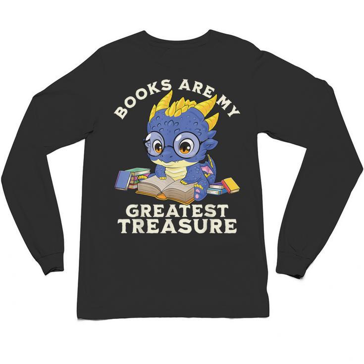 Books Are My Greatest Treasure Kawaii Dragon Reading Books Unisex Long Sleeve T-Shirt