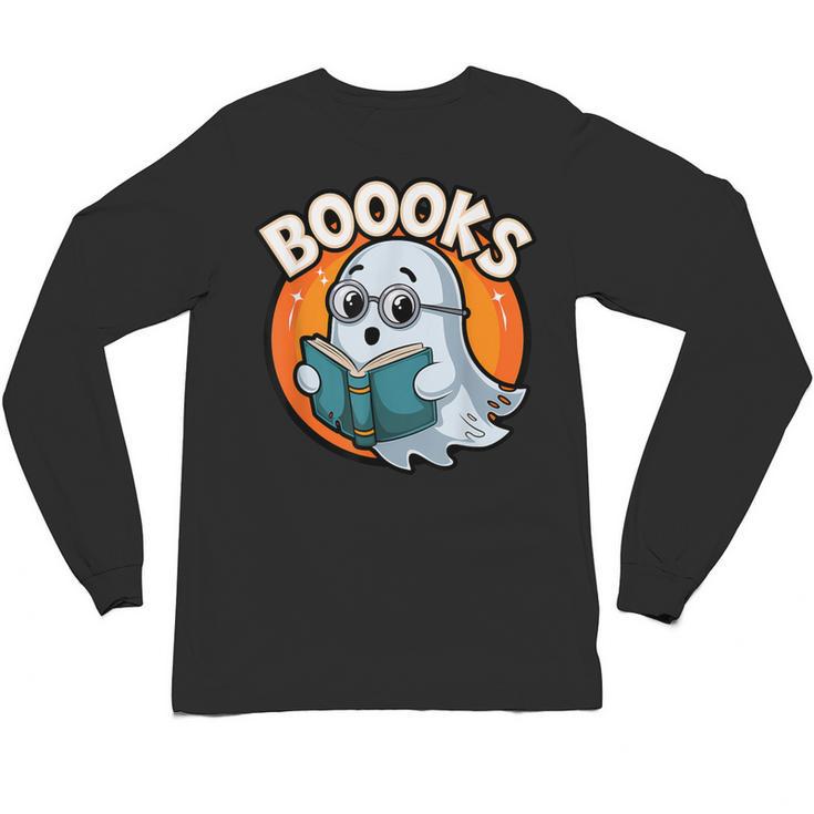 BOOOKS Cute Ghost Reading Books  Halloween Unisex Long Sleeve T-Shirt